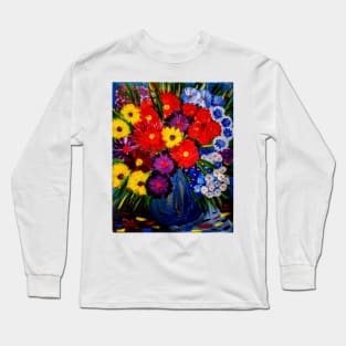 Bright and colorful abstract flowers in a window painting Long Sleeve T-Shirt